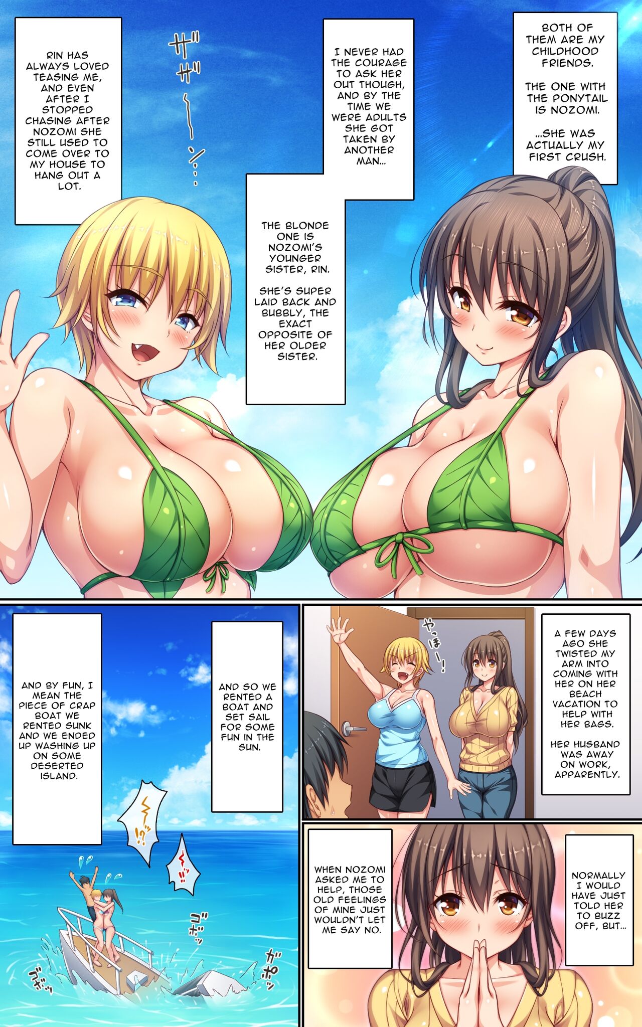 Hentai Manga Comic-Husband & Wife Roleplay and Flirty Dirty Sex on an Uninhabited Island with Two Busty Married Sisters-Read-2